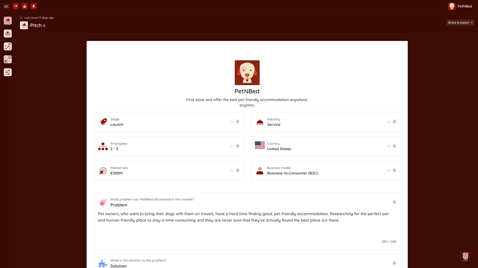 Cuttles screenshot: Cuttles Business Plan Software - Pitch