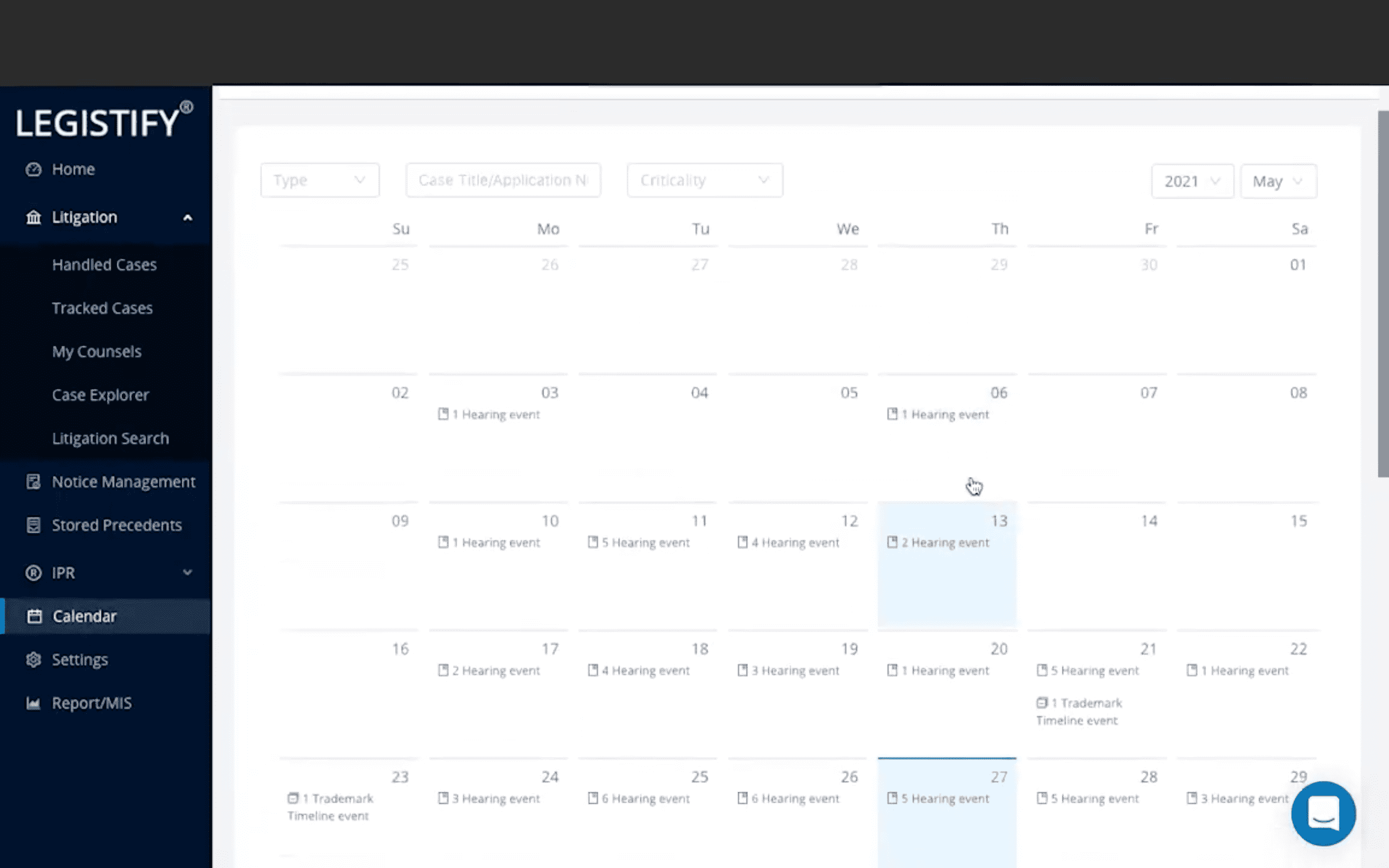 Legistify Software - Legistify calendar