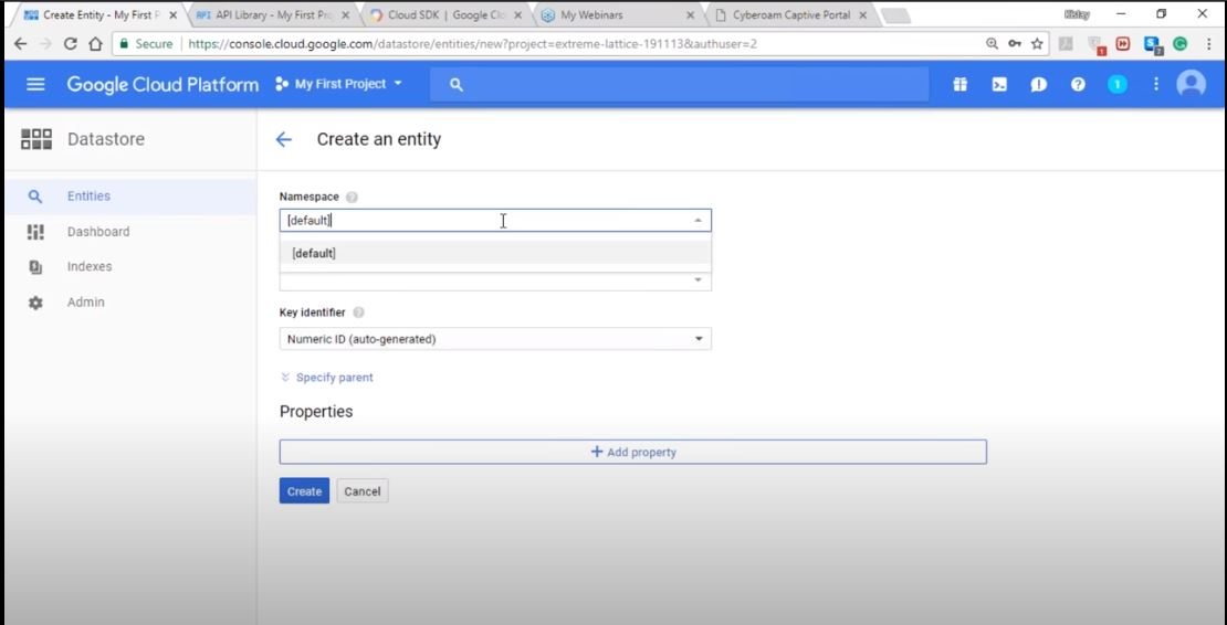 Google Cloud Storage Software - Cloud Storage creating an entity