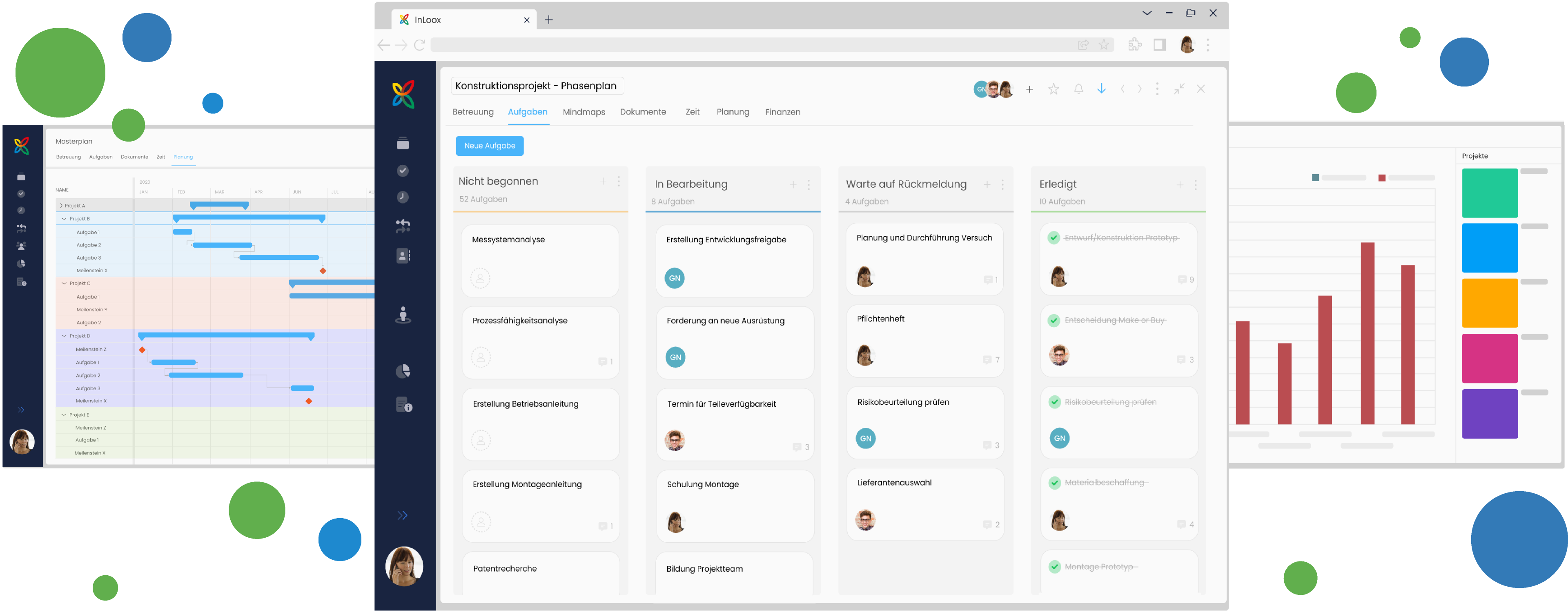 InLoox screenshot: Stay on top of your tasks, plan projects and get real-time data in dashboards for your controlling.