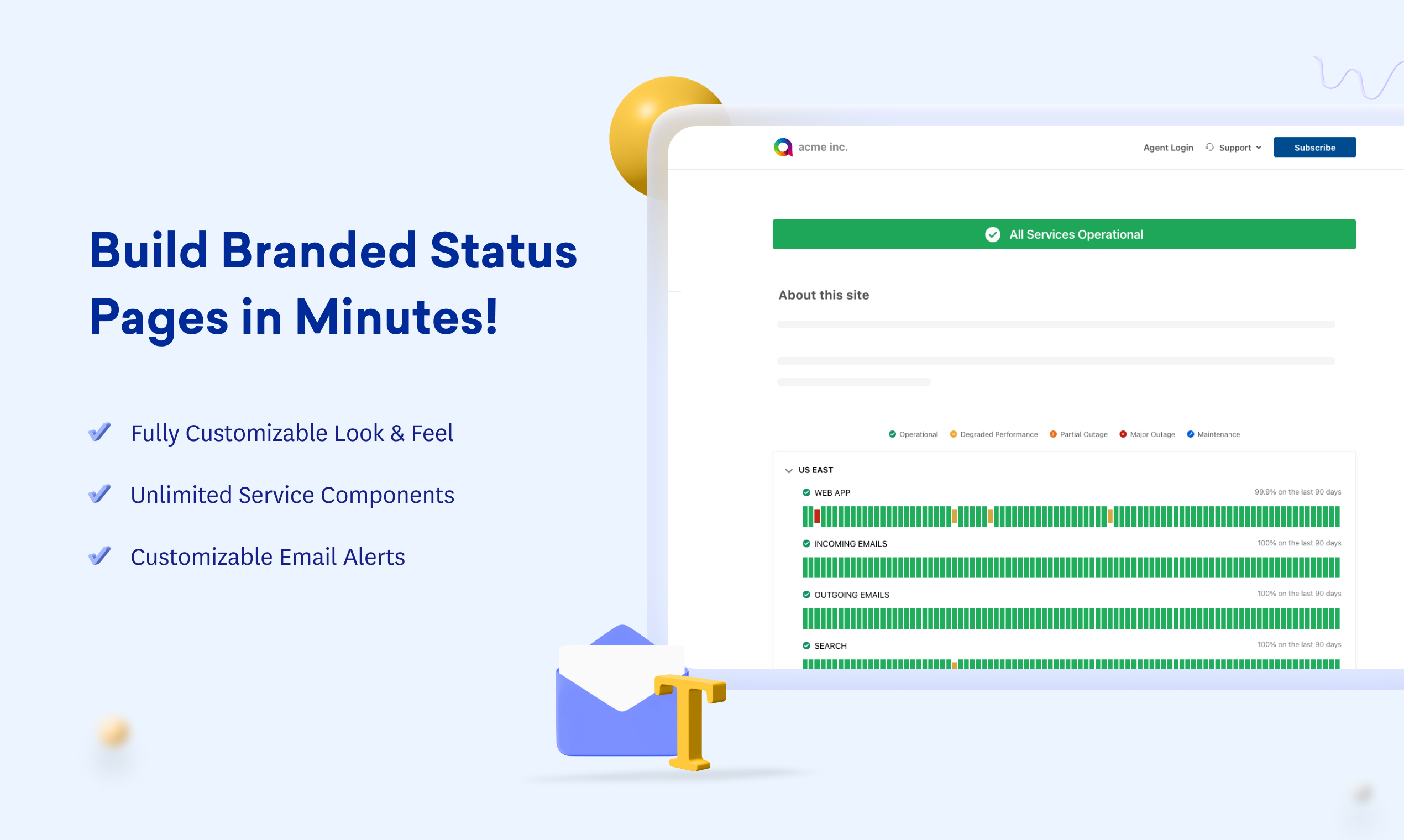 Build Branded Status Pages in minutes