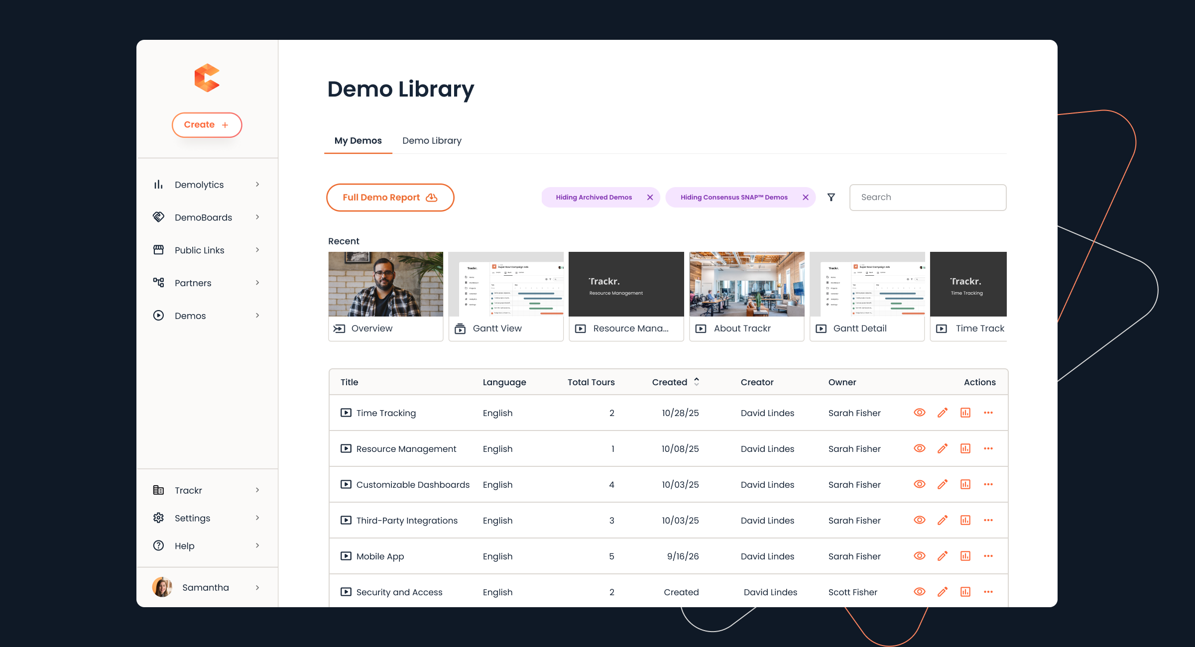 Consensus Software - Create libraries of demos your revenue team can share on demand with buyers through the application or one of our many integrations.