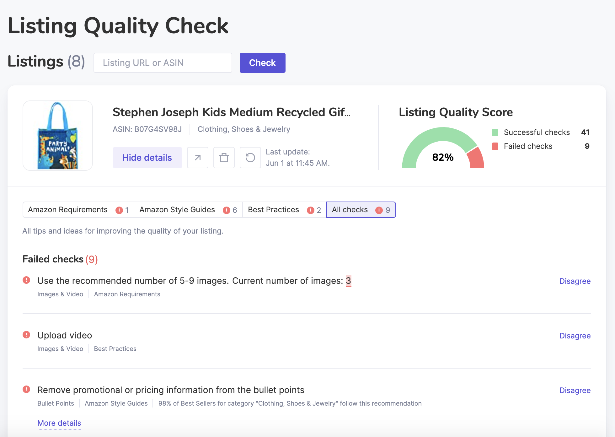 Sellzone Listing Quality Check tool - checks that listings meet Amazon requirements and style guides