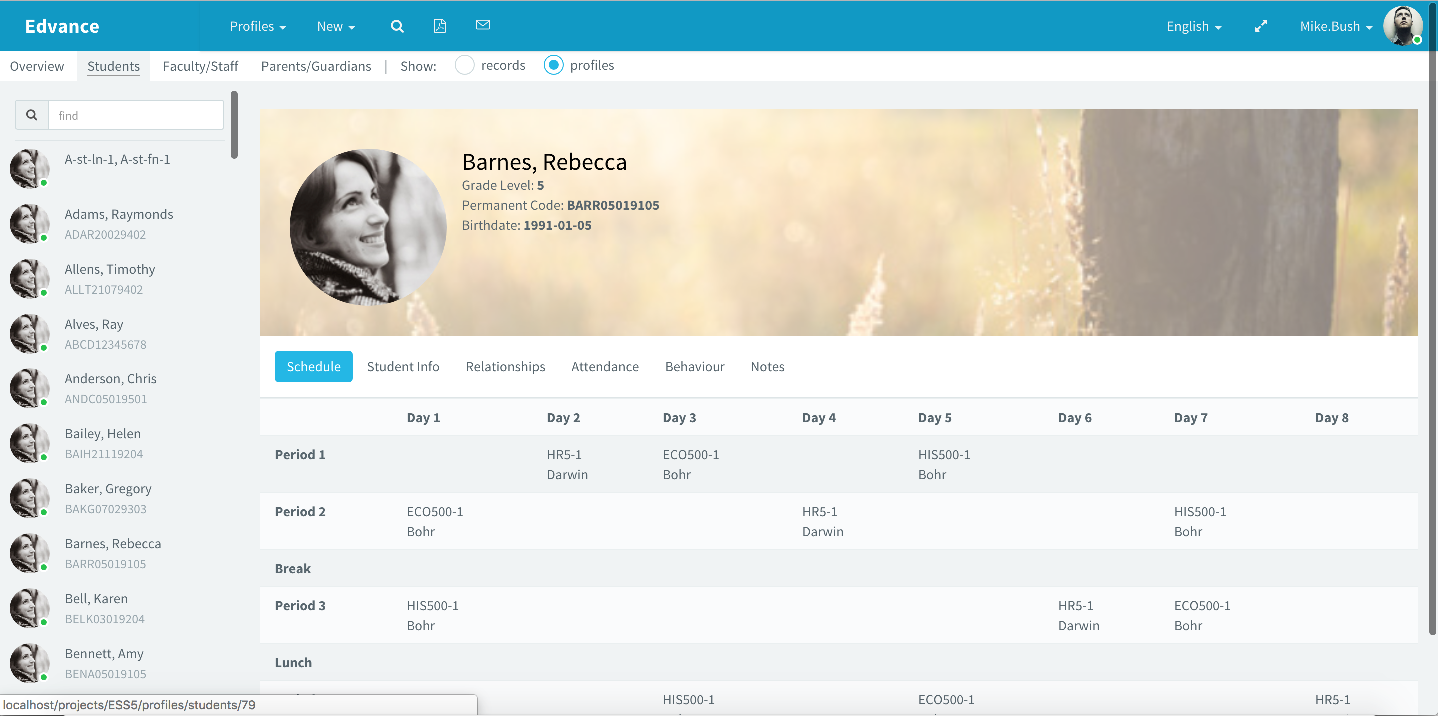 Edvance Software - Edvance - student profile view