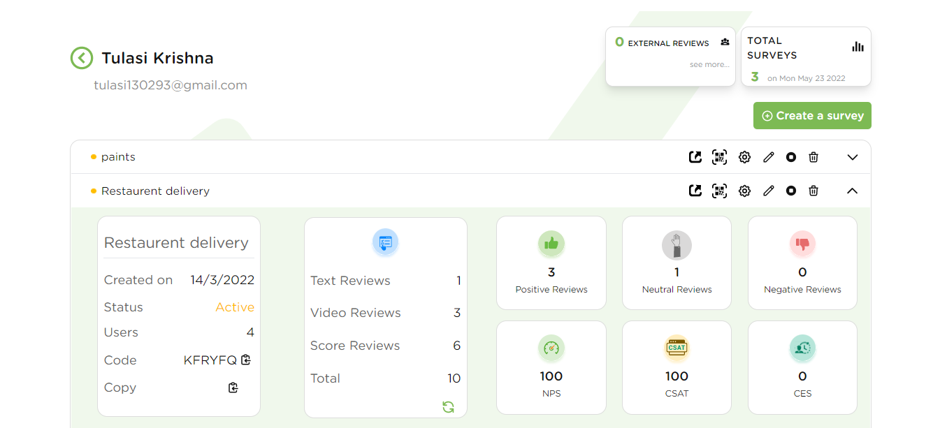 Surveyed screenshot: Surveyed Dashboard