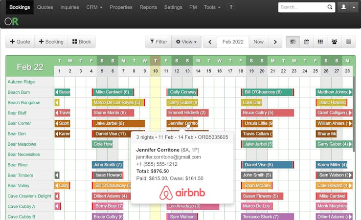 OwnerRez screenshot: Straightforward Booking Calendar 
