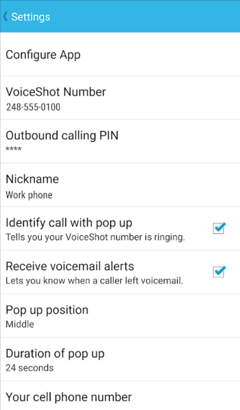 VoiceShot app settings