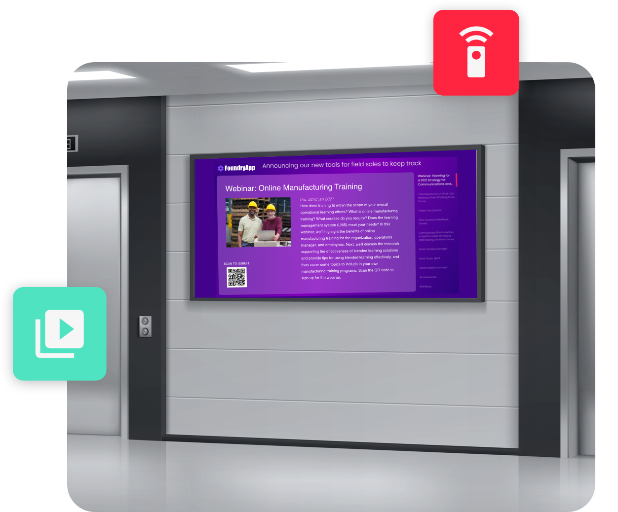 HubEngage Software - Deploy a stunning digital display solution that streams the latest employee communications content to your displays in a multitude of settings. Your employees can scan QR codes to unlock apps that give a more personalized experience on the go!