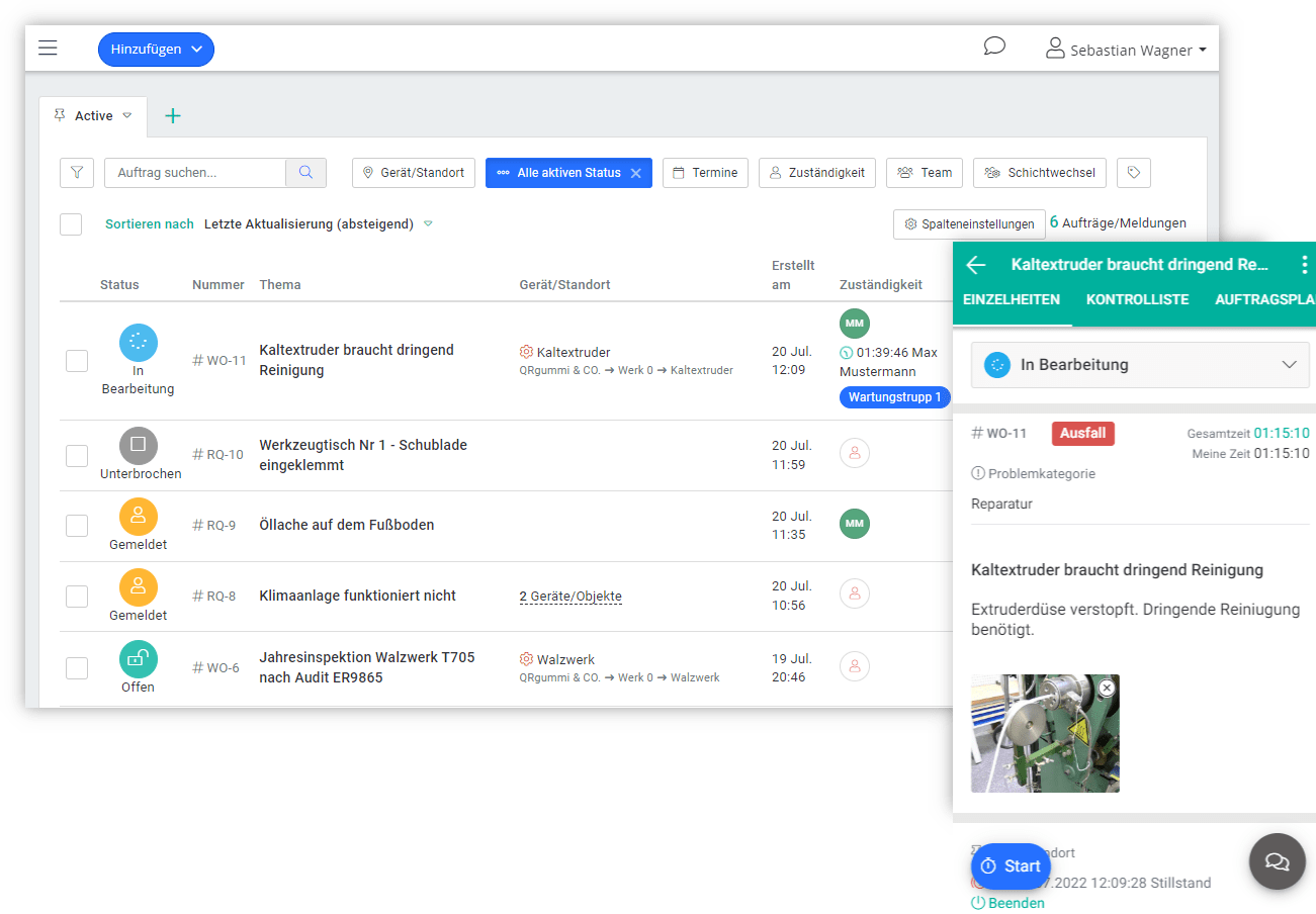 QRmaint screenshot: Work order management