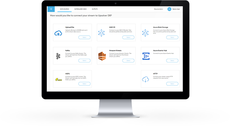 Upsolver screenshot: Upsolver streamlines data integration between all major input and output platforms and to the user's existing data lake
