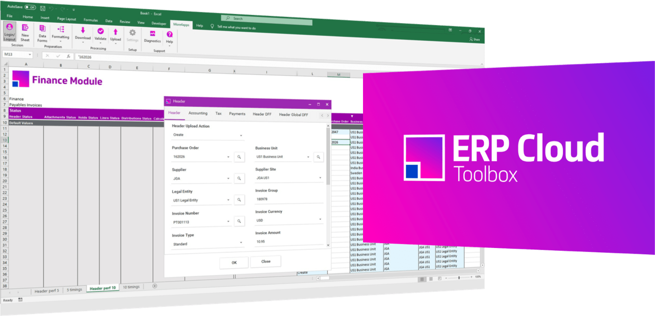 Create, download, and update your data from the comfort of an Excel spreadsheet. More4apps ERP Cloud Toolbox empowers end-users to have confidence in the accuracy of their data and to take back control.
