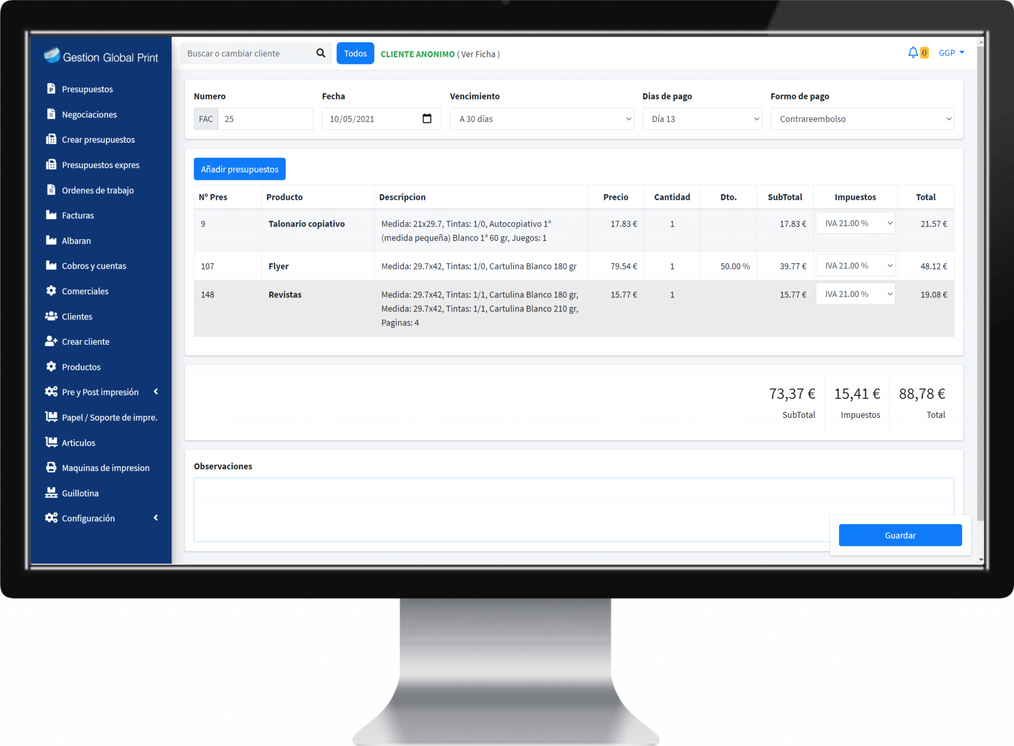 Gestion Global Print screenshot: Gestion Global Print invoices