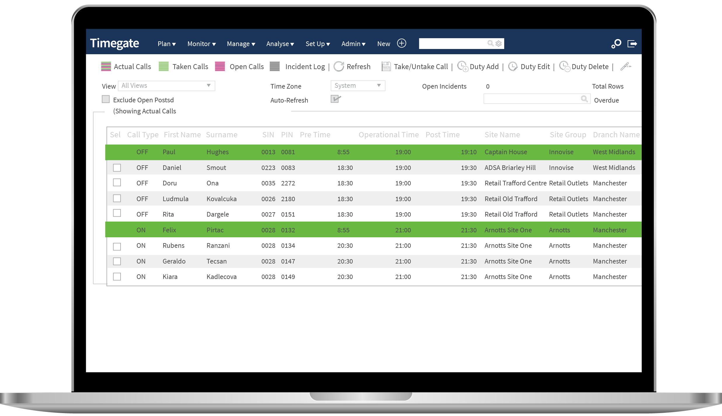 Timegate screenshot: TimeGate call reports