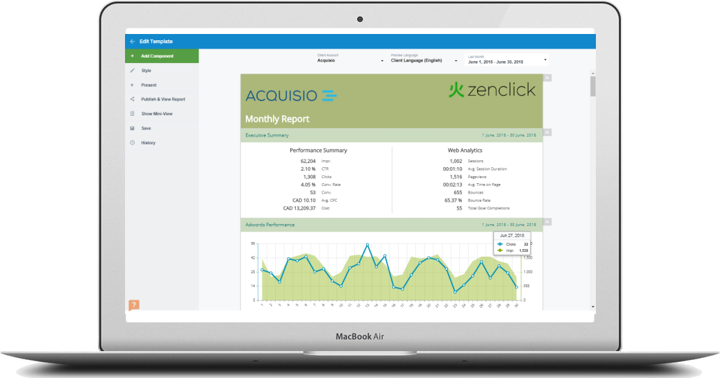 Acquisio Software - Our Report Center lets you automate 90% of the effort to deliver reports.
