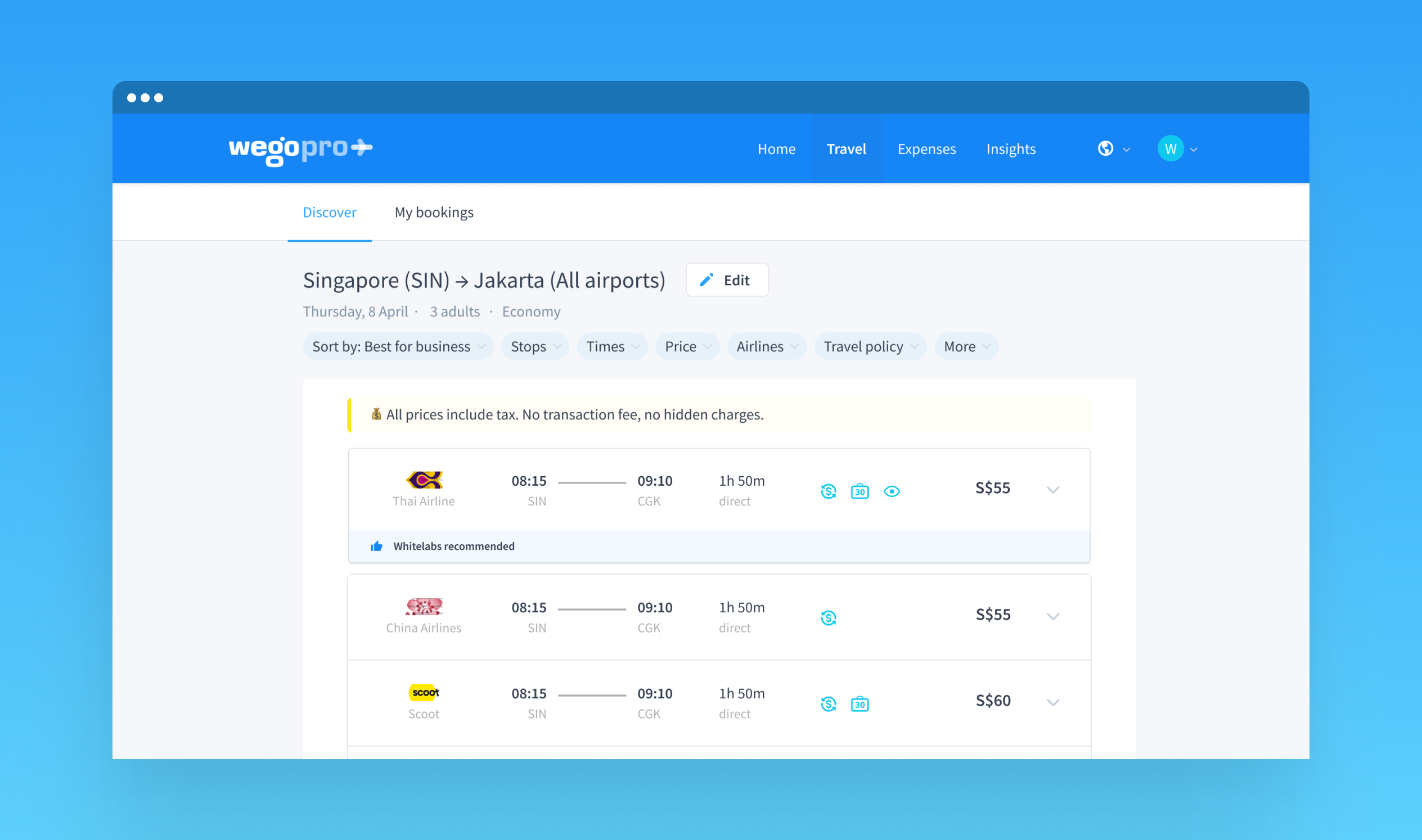WegoPro – Flight search (Corporate travel)