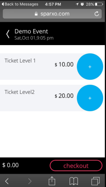 Sparxo screenshot: Sparxo ticket levels