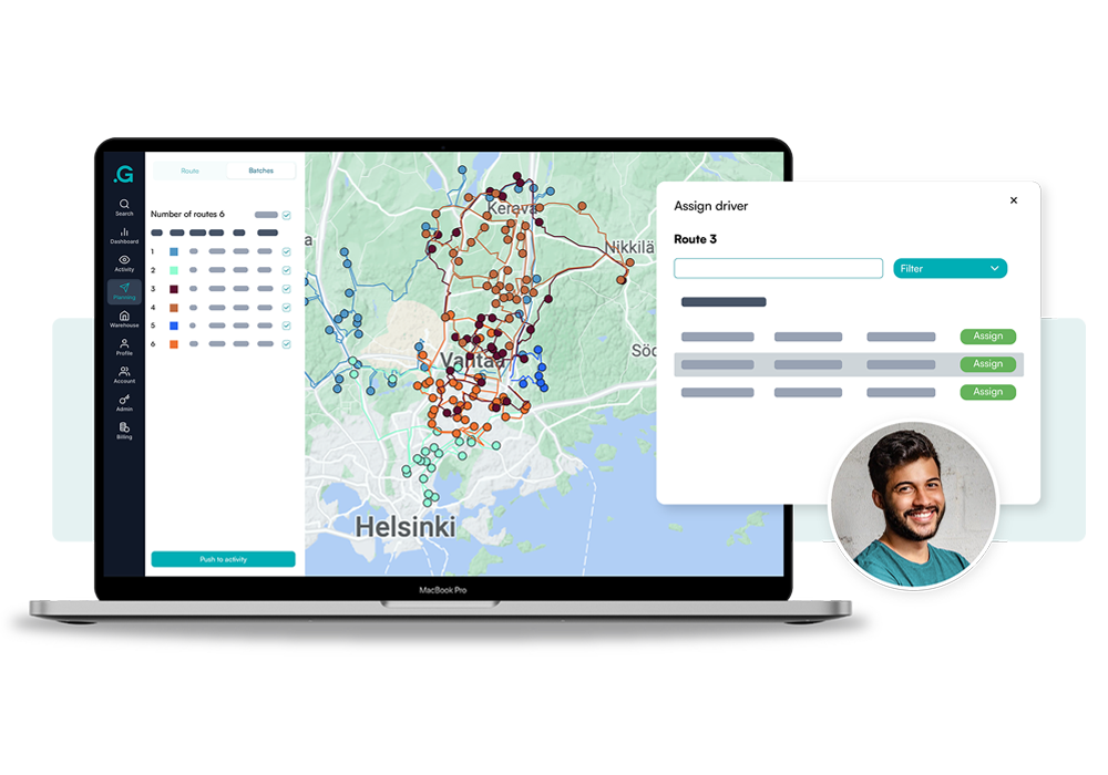 Gordon Tech screenshot: Gordon's integrated route optimization engine uses AI and Machine Learning to generate the most efficient routes.