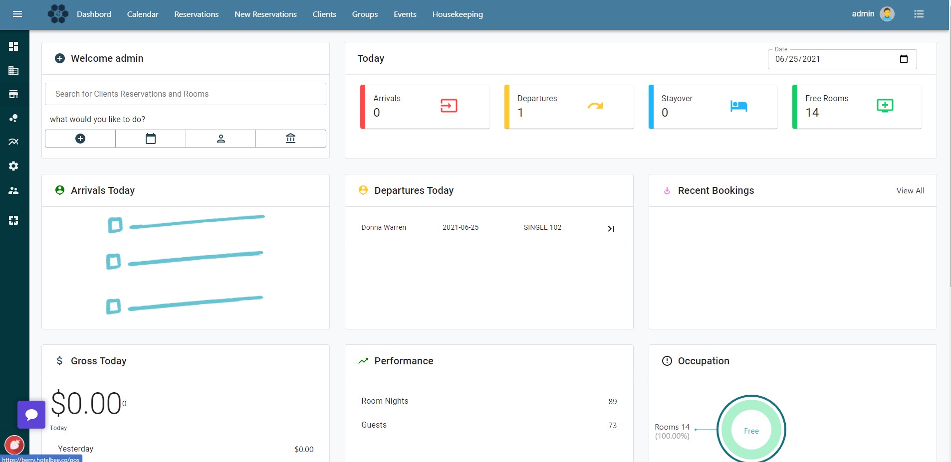 HotelBee screenshot: HotelBee dashboard