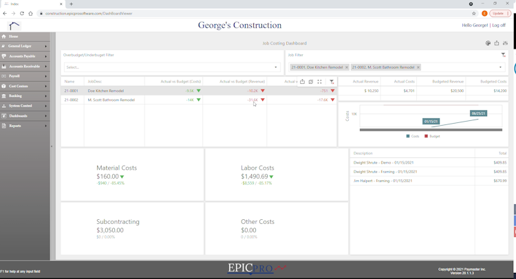 Epic Construction ERP screenshot