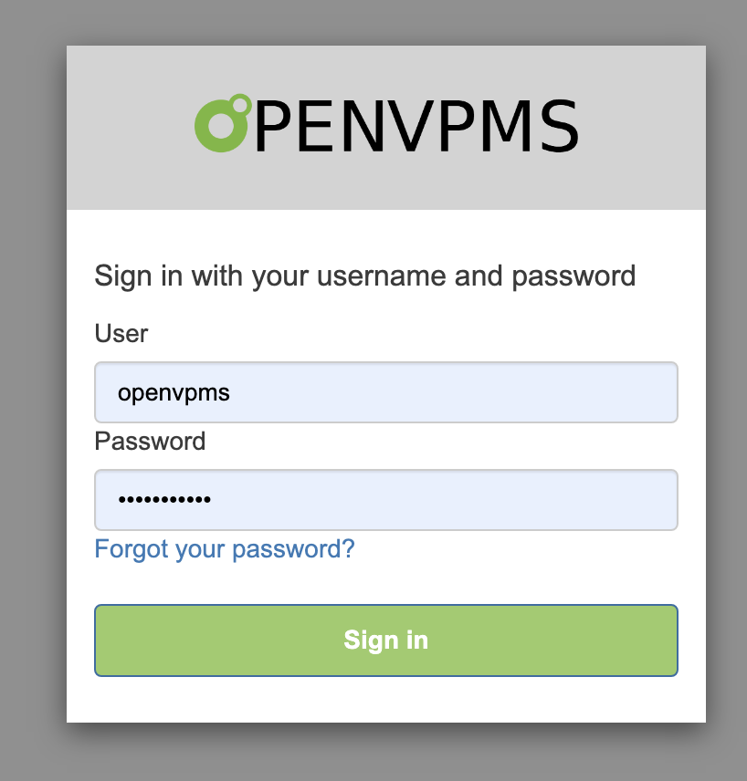 OpenVPMS screenshot: OpenVPMS Standard Cloud Login - For secure access to your database.  Logo replaced with Practice Logo for s