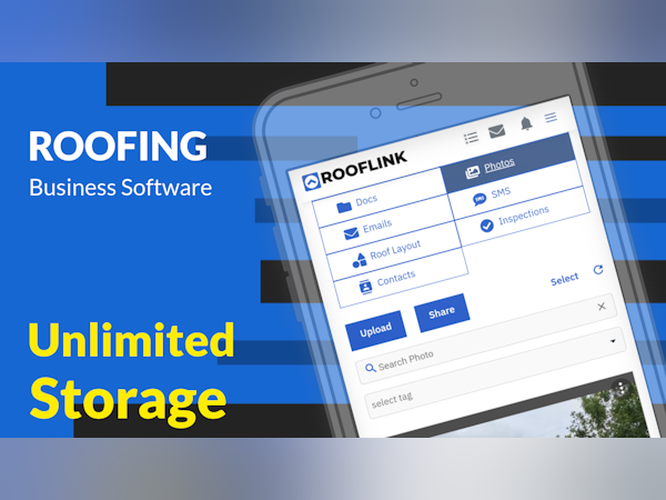 ROOFLINK Software - Store and archive as many job photos and documentation you want. Unlimited Storage. No 3rd party integrations required. No additional costs.