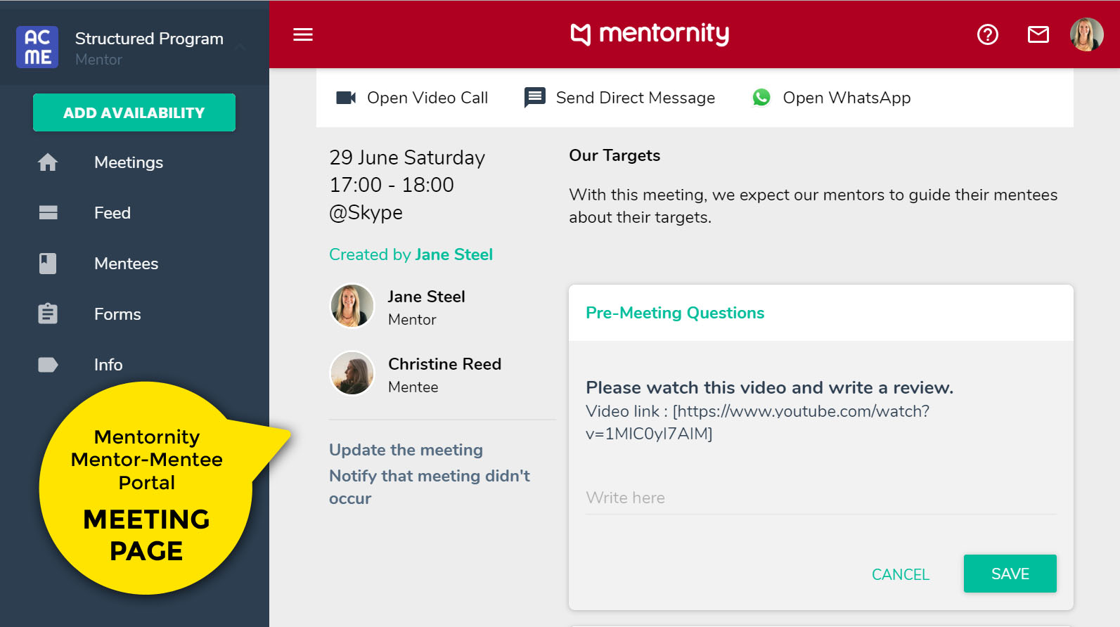 Mentornity Meeting Pages