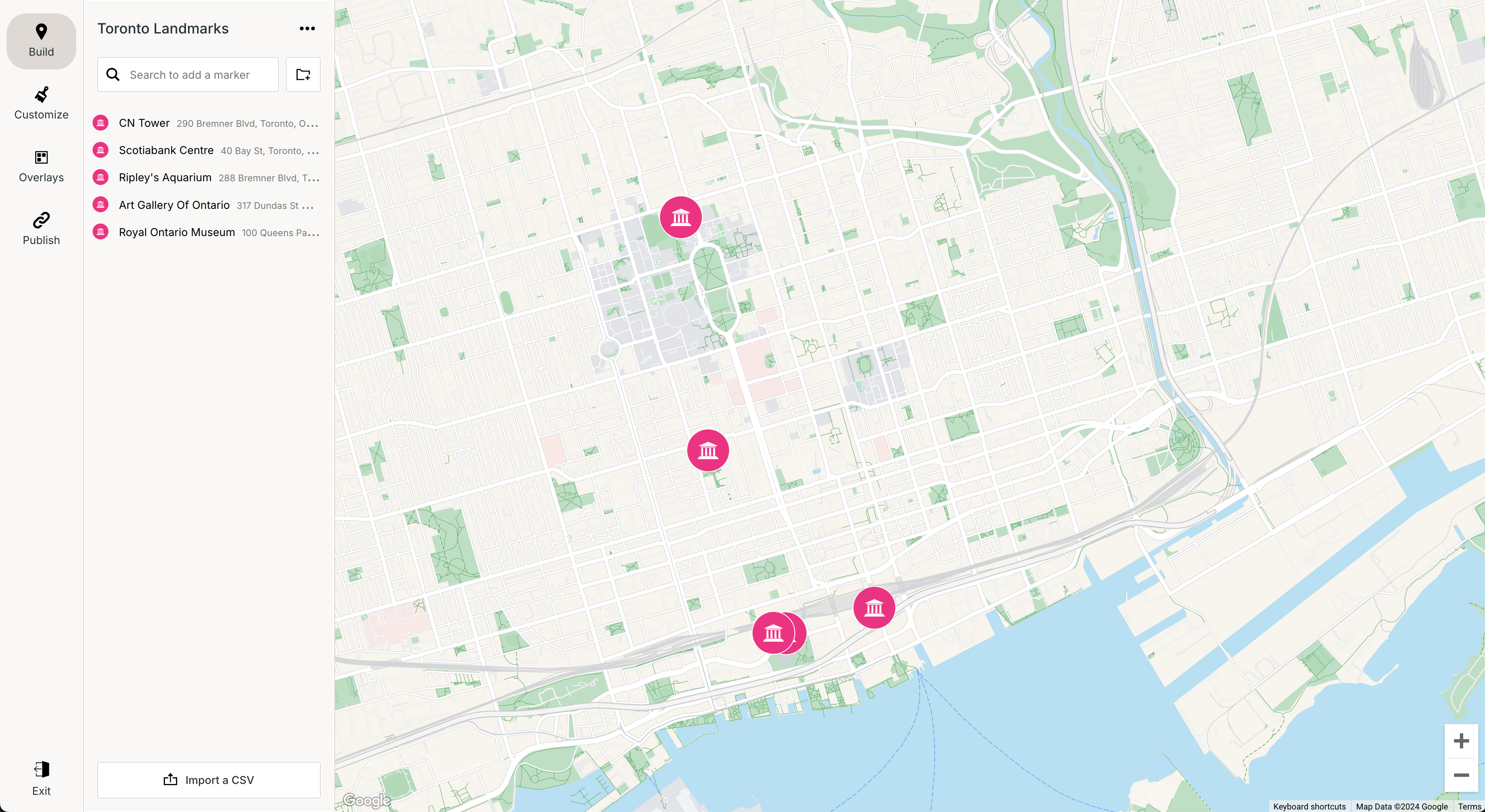 Atlist screenshot: Atlist search landmarks