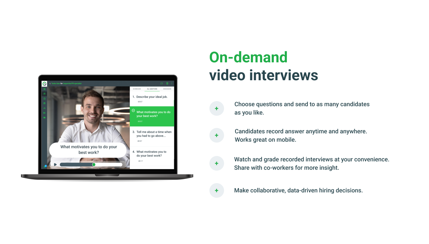 EasyHire screenshot: Benefits of on-demand video interviews.