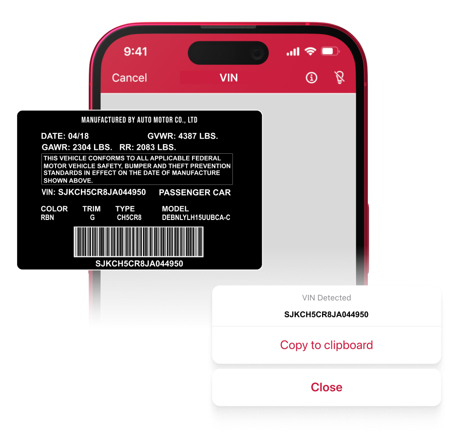 Scanbot Data Capture SDK scanning VIN numbers or VIN barcodes