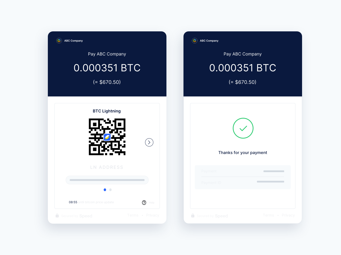 Your customers can easily pay using on-chain or lightning network