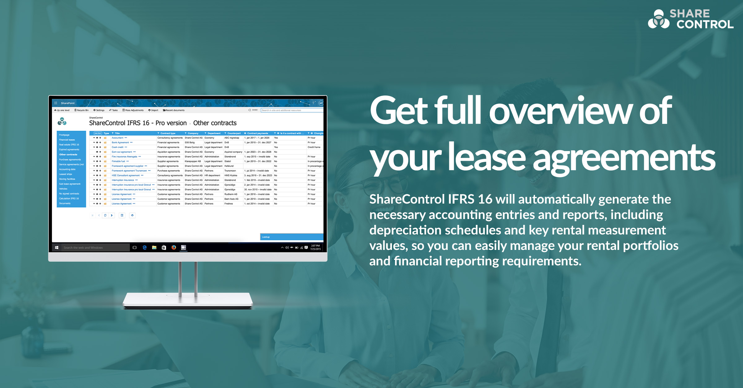 ShareControl IFRS 16 screenshot: Get full overview of all your lease agreements according to the IFRS 16 standard.