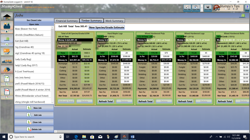 StumpGeek screenshot: StumpGeek operations summary