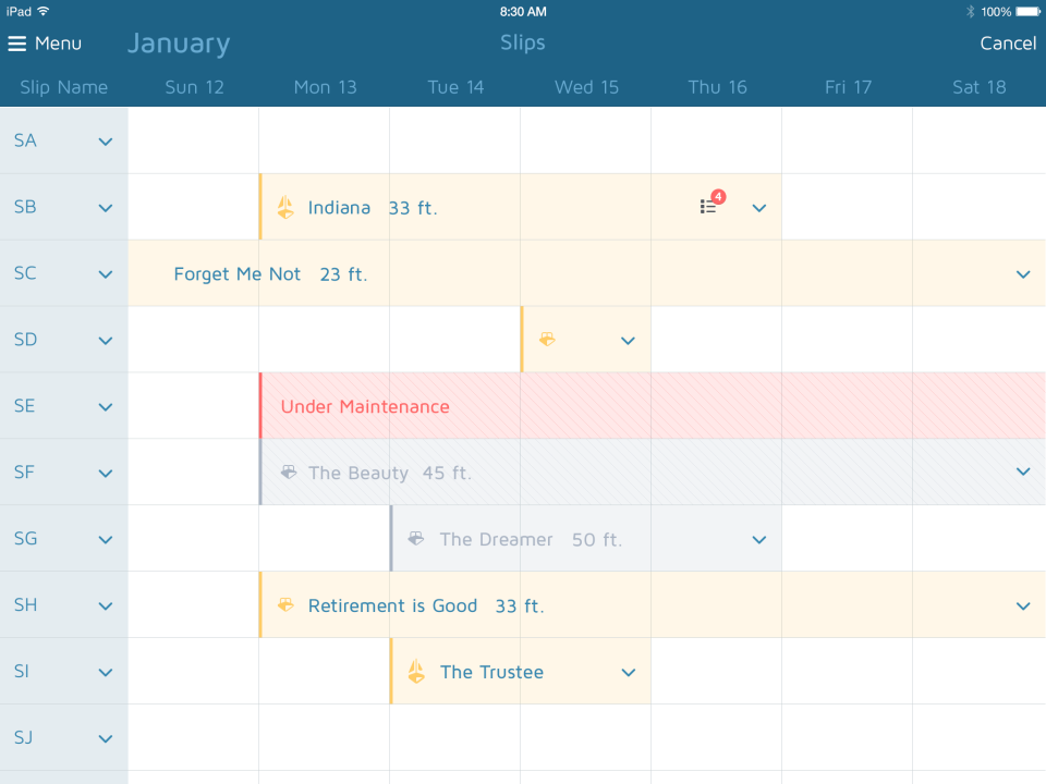 Molo Software - Easily visualize slip reservations on the calendar