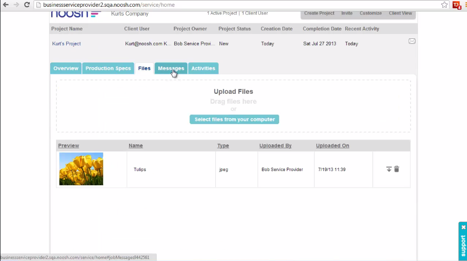 Noosh screenshot: Upload and share files