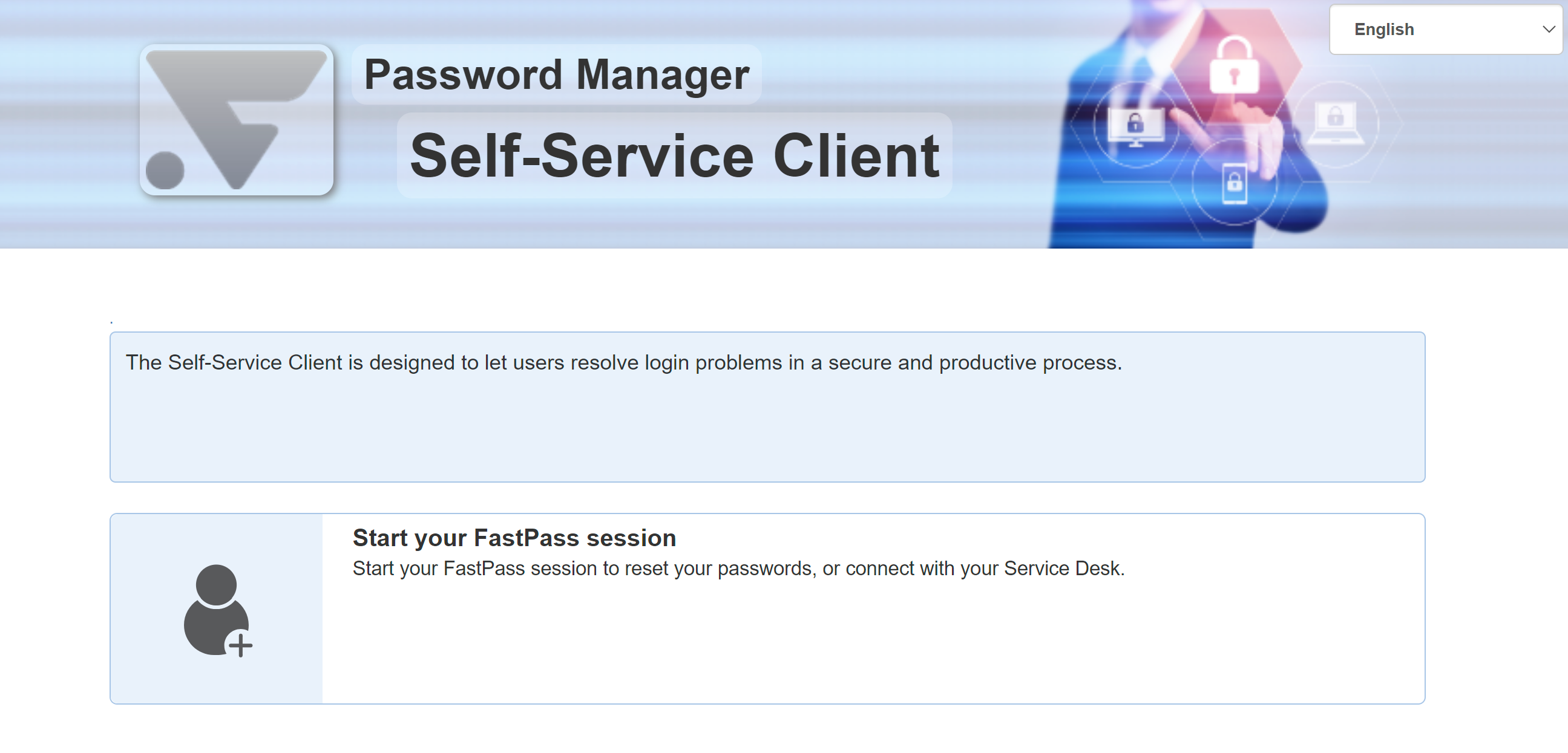 FastPass SSPR screenshot: Self-Service Password Reset portal