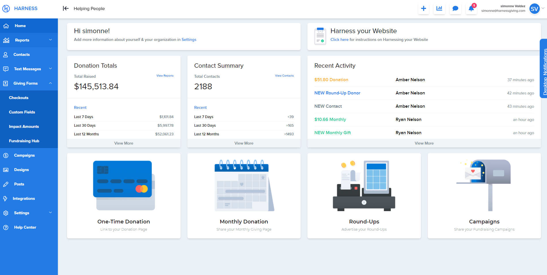 Full Admin Dashboard to give you a high level view of how your fundraising efforts are performing.