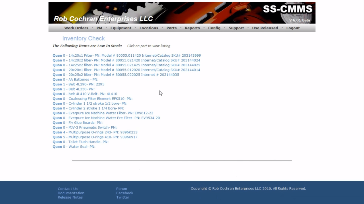 SS-CMMS Software - Check parts stock
