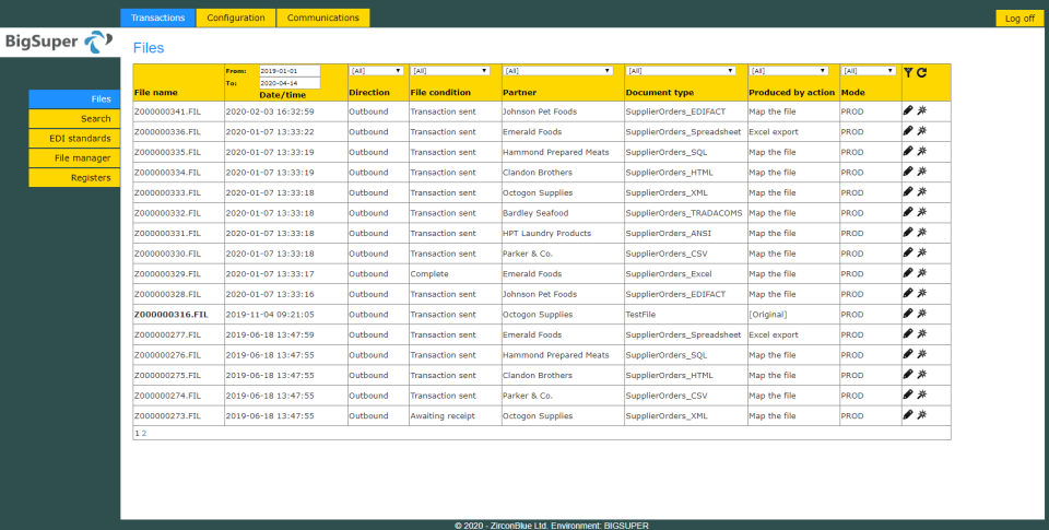 ZEDI screenshot: ZEDI list of transactions