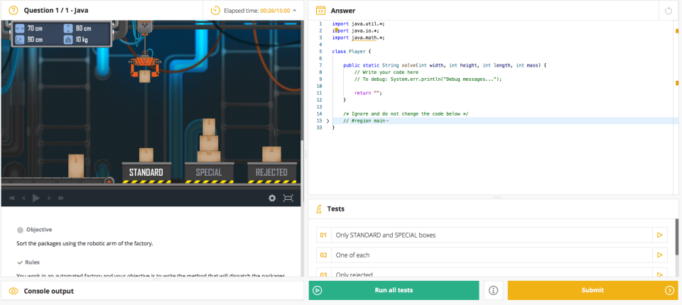 CodinGame for Work Software - CodinGame Assessment gamified problem