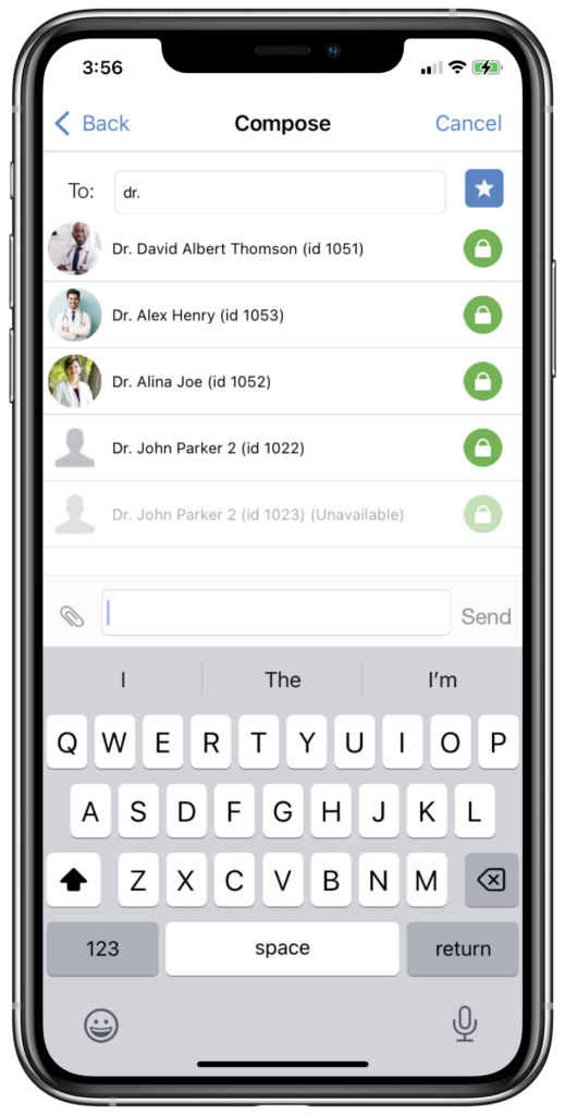 Spok Care Connect screenshot: Spok Mobile user search screen