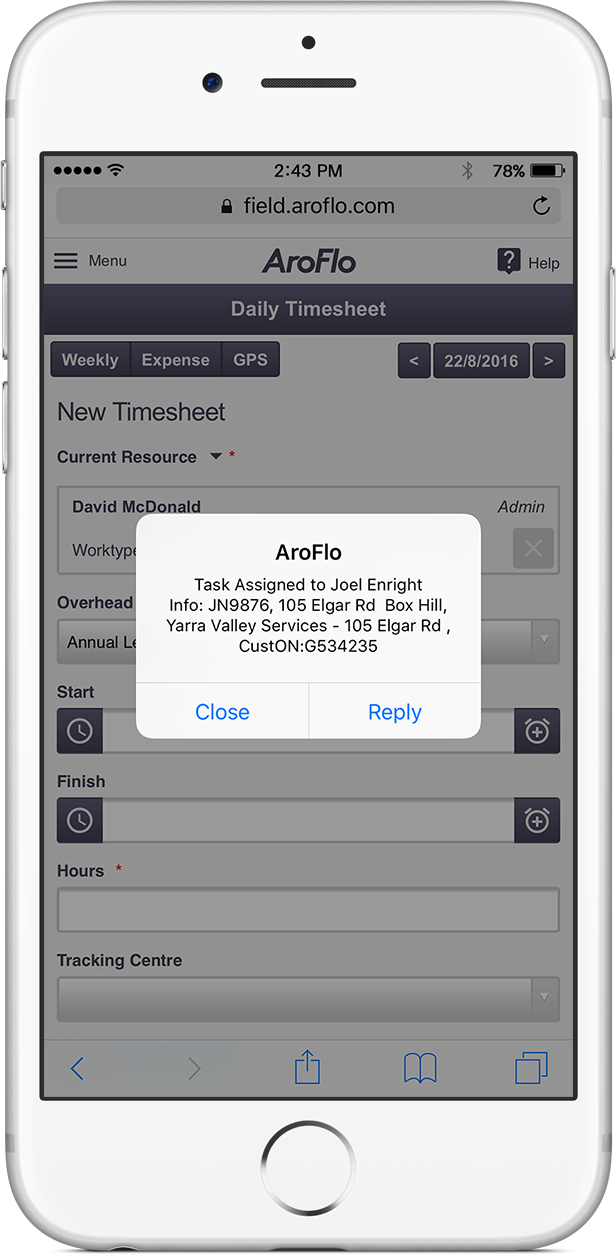 AroFlo Software - Mobile job notifications for instant updates in the field