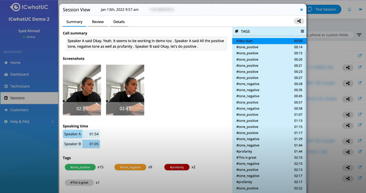 IrisCX Software - IrisCX call summary