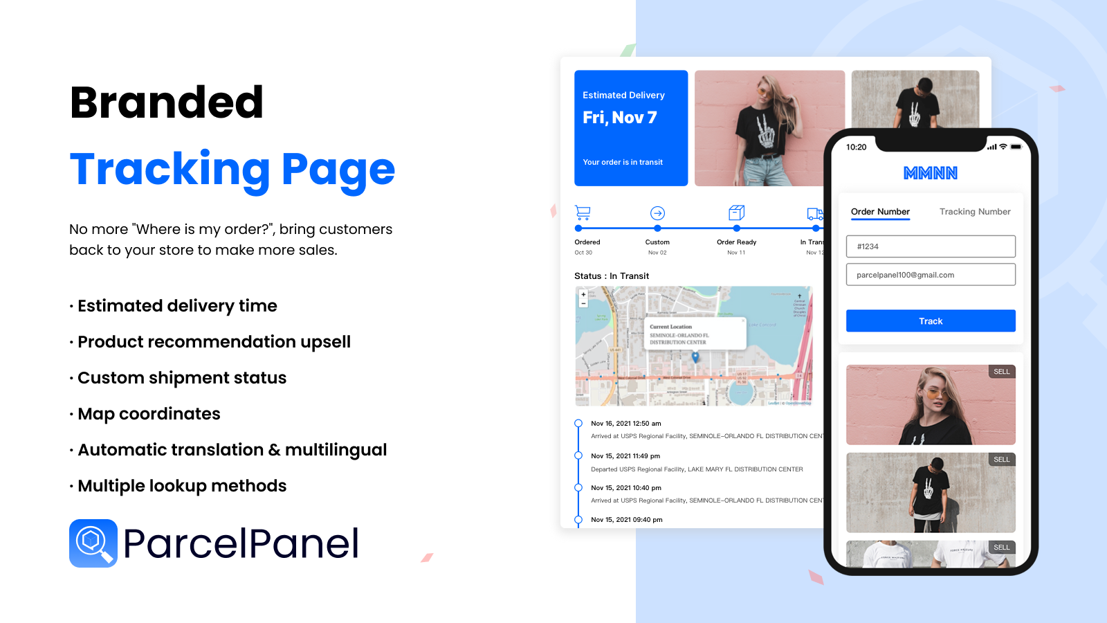 Parcel Panel branded tracking page