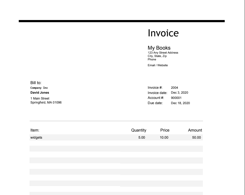 Big E-Z Accounting for Google Sheets Software - Invoice