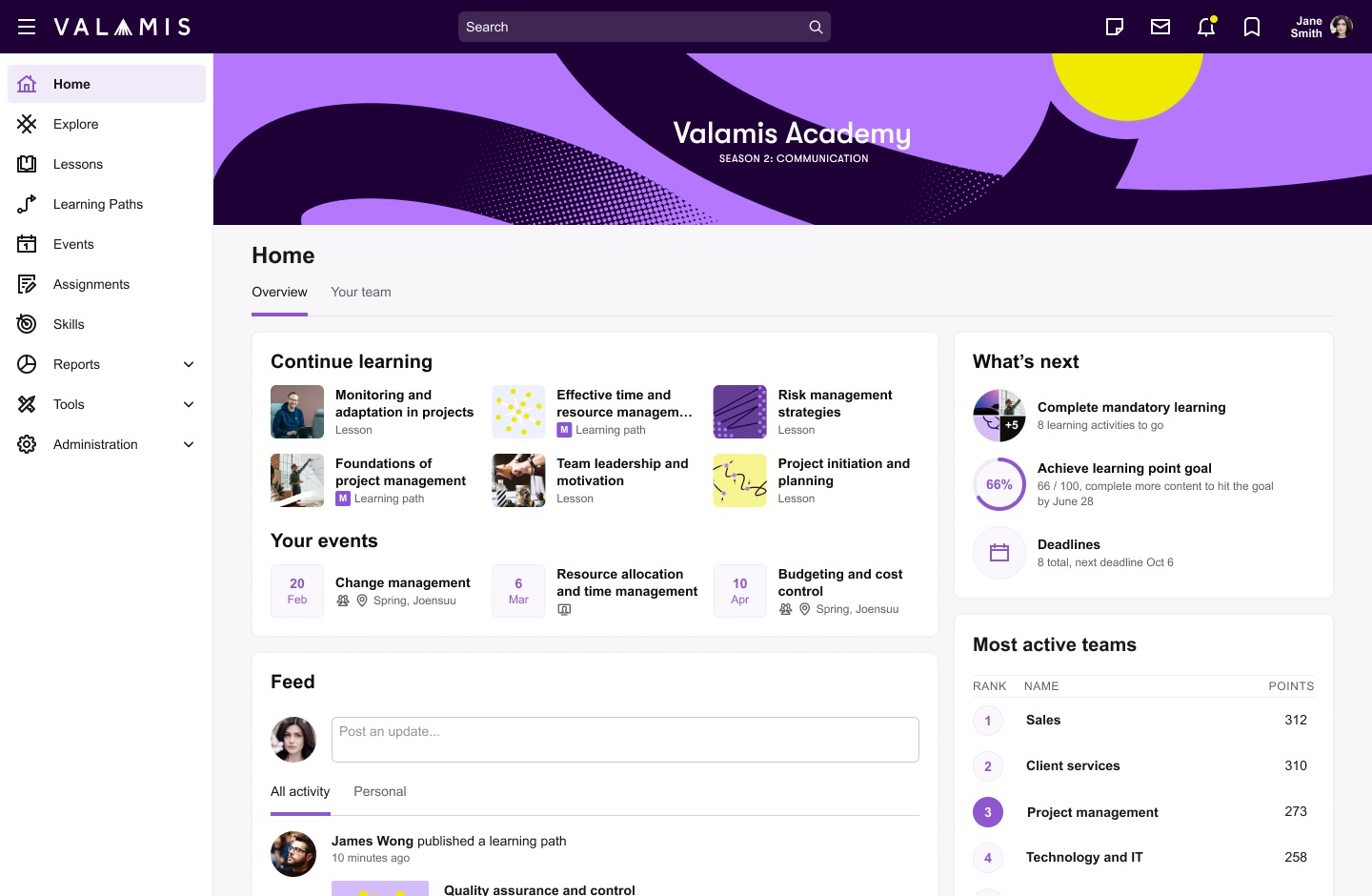 Valamis screenshot: Personalized dashboard