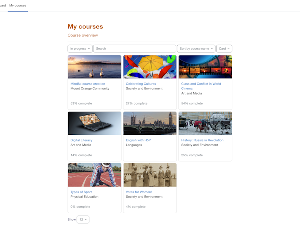 Moodle Software - Student Course Dashboard