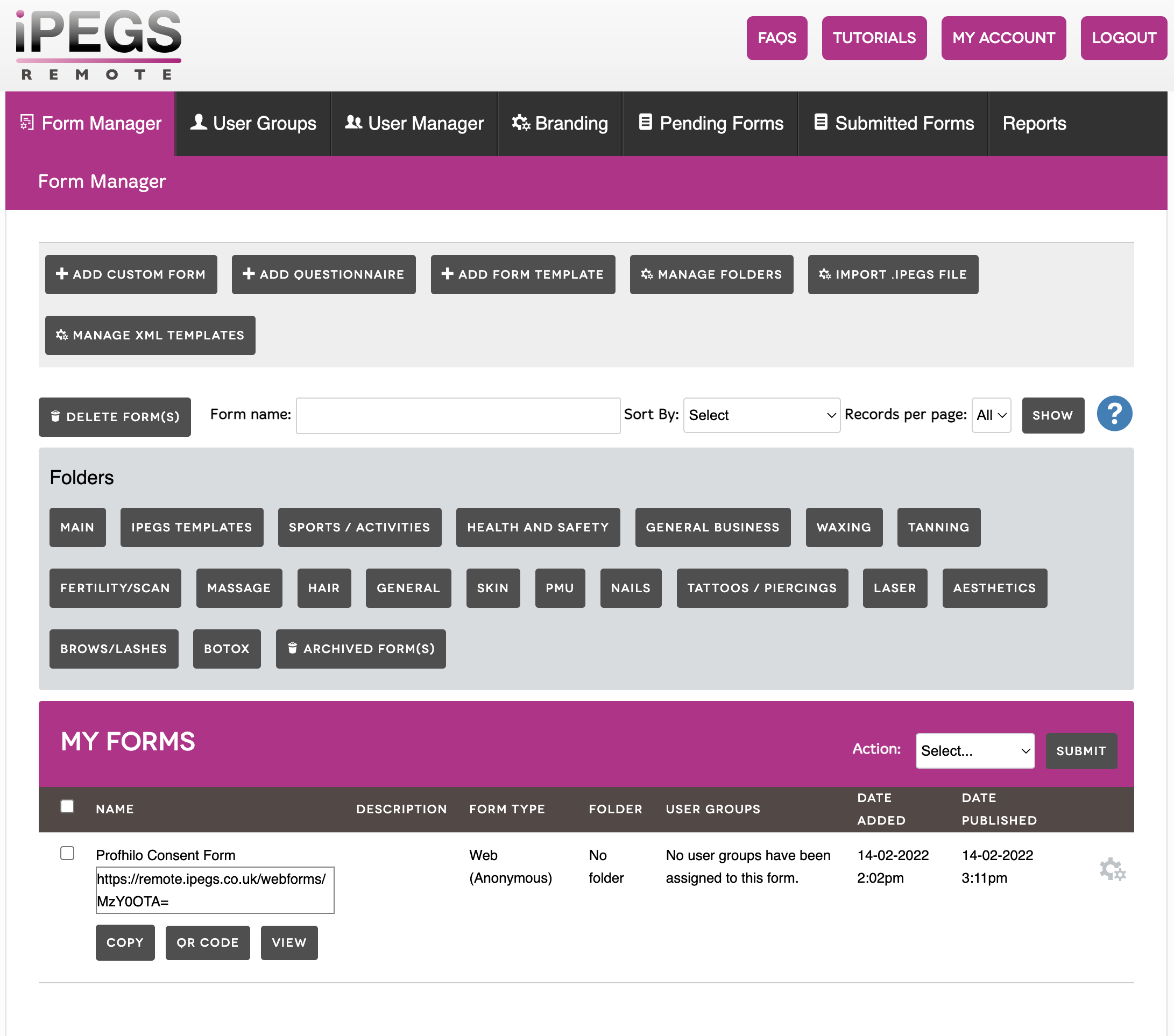 Easily view and manage your form templates and submitted forms on the iPEGS Remote Online Portal.