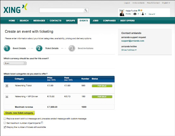 XING Events screenshot: Creating events and tickets in XING EVENTS