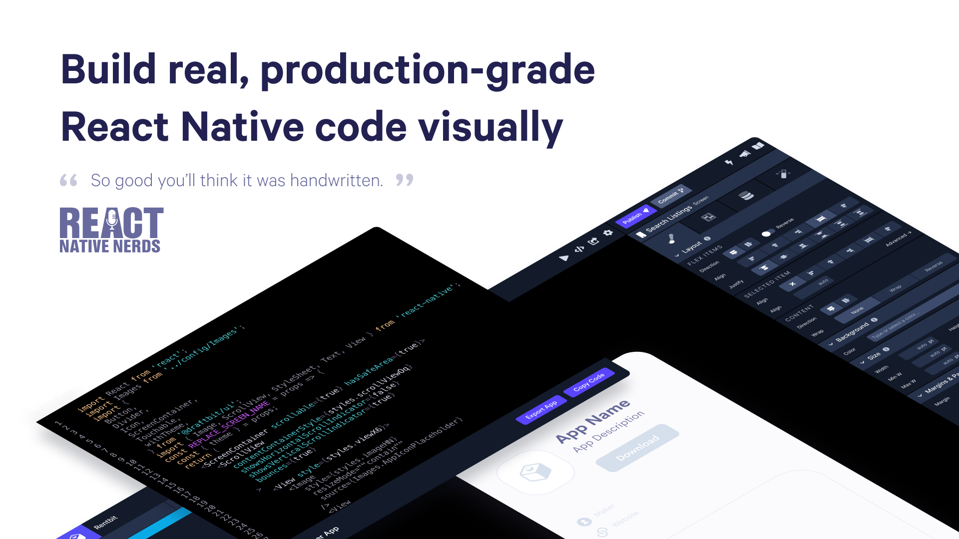 Build real, production-grade React Native code visually.