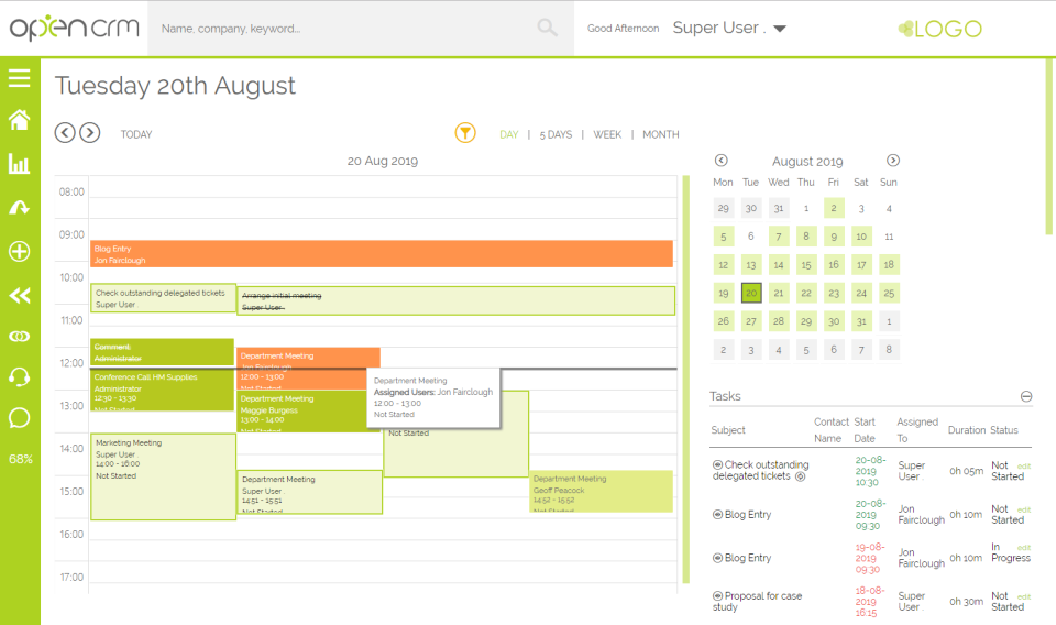OpenCRM Software - Fully featured Calendar